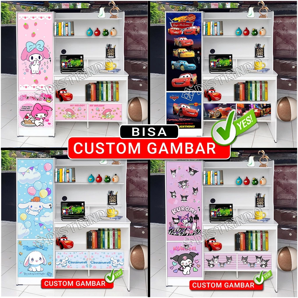 DISTRINDO Meja Belajar Anak Karakter / Meja Belajar dengan Lemari Rak Buku