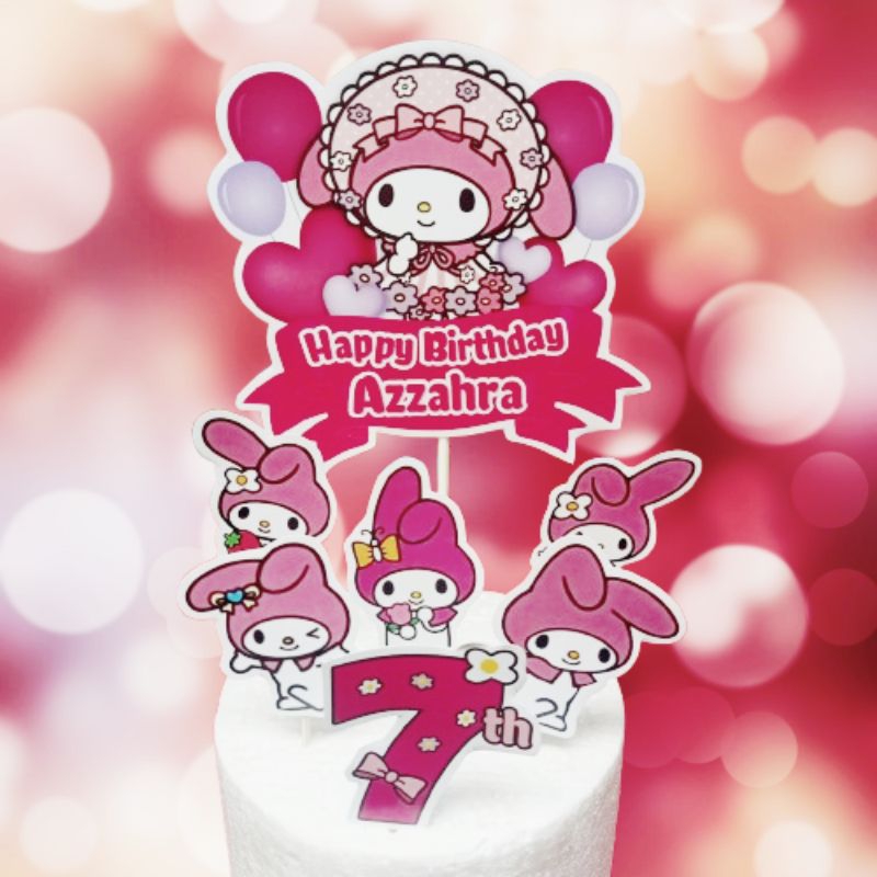 Topper Kertas My Melody Kue Ulang Tahun / Birthday Cake / hiasan kue/ tusuk kue | bebas custom Tulis