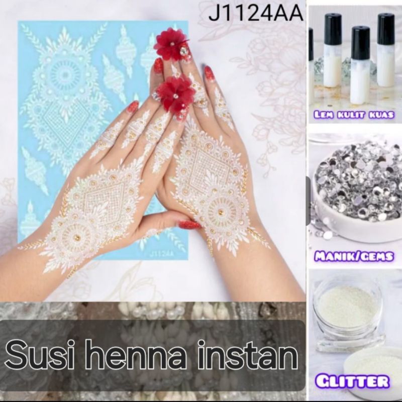 Henna instan putih limited edition termurah bisa buat kanan kiri free Lem,Manik,Gliter
