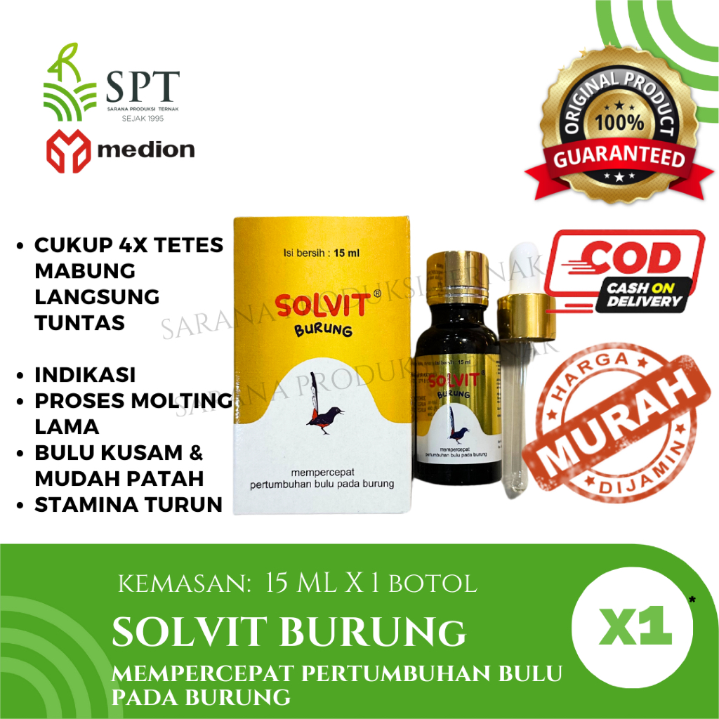 SOLVIT BURUNG 15 ML  MEDION MEMPERCEPAT PERTUMBUHAN BURUNG MABUNG MOLTING