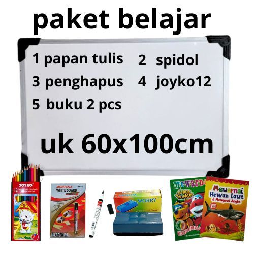 

PAPAN TULIS Ukuran Papan Tulis Bingkai Aluminium Untuk Belajar Sekolah + Free Spidol dan Penghapus+joyko+buku