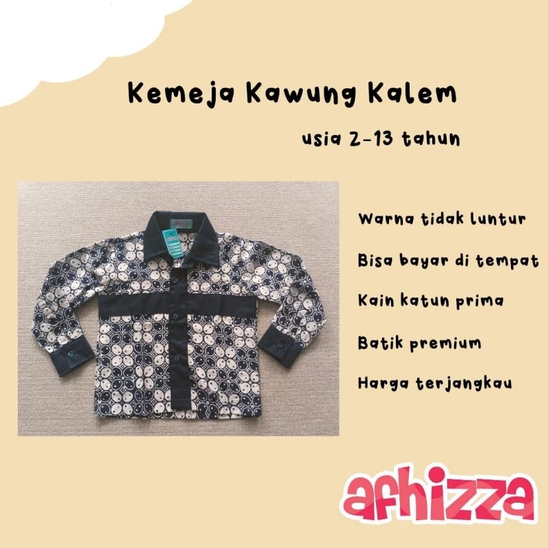 Kemeja Batik Kawung Kalem Lengan Panjang Baju Batik Anak Kain Batik Cap Katun Batik Anak Laki Laki A