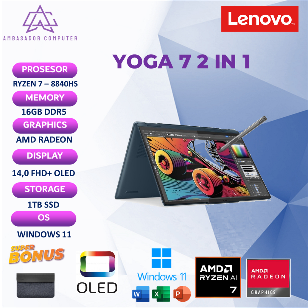 Lenovo Yoga 7 2 in 1 OLED Ryzen 7 8840HS 16GB 1TB Windows11 OHS Full HD+