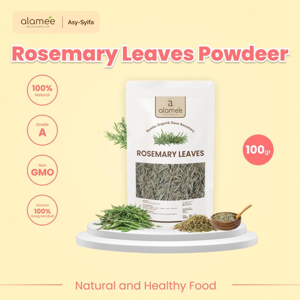 

ALAMEE Daun Rosemary Kering Dried Leaves Garnish Murni Asli Tanpa Campuran Bumbu Masakan Dapur 100g