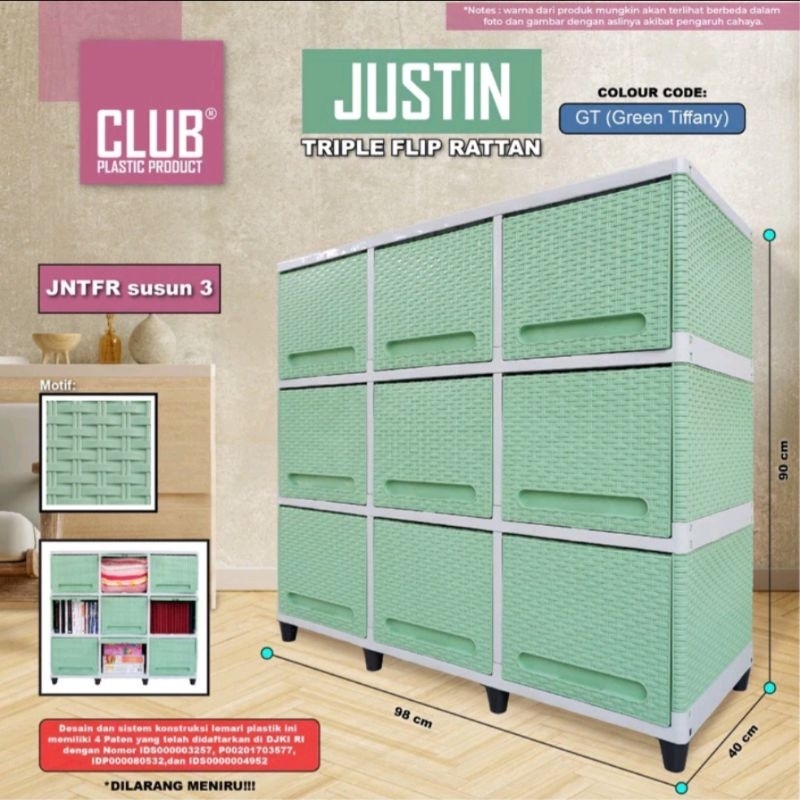 Lemari Flip Justin Club Triple Murah Cantik Hijau/ Cream/Ungu/Pink Rak Sepatu Plastik/ RSG Murah Sus