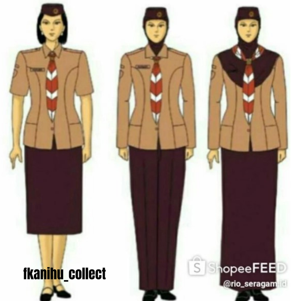 1 SET SERAGAM PRAMUKA PEMBINA RAPILO WANITA, BAJU PRAMUKA WANITA PEMBINA, ROK PANJANG PRAMUKA GURU