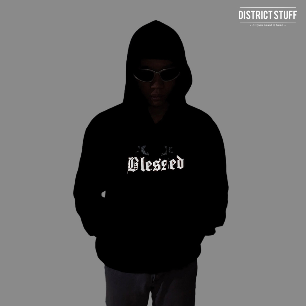 Hot Hoodie Jumper Reflektif Blessed Menyala Dalam Gelap Jaket Pria Wanita Cotton Fleece Premium