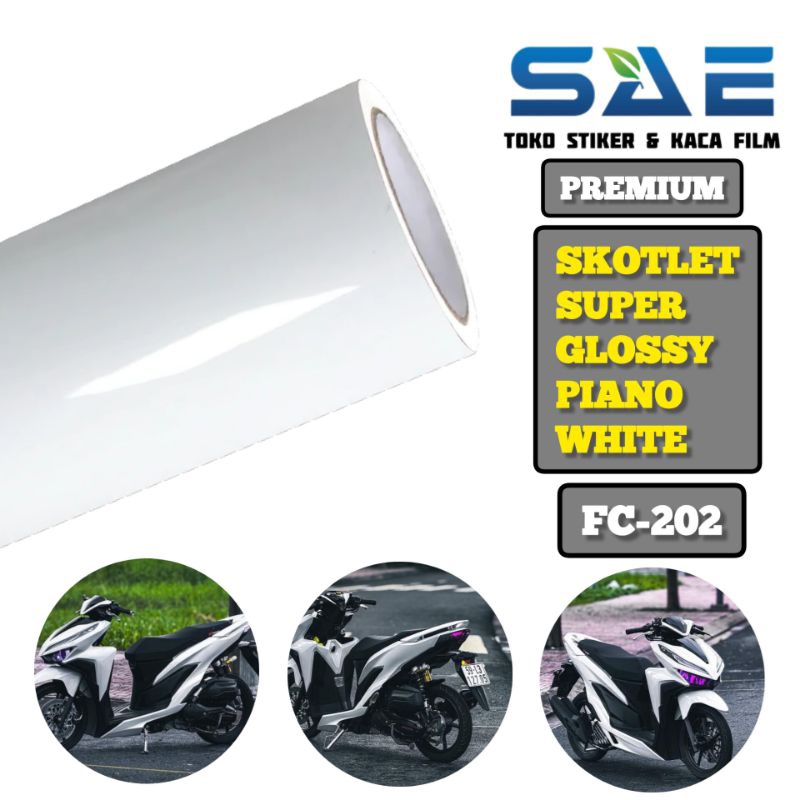 Skotlet Putih Piano White Super Glossy Sticker Motor Fanchi Premium