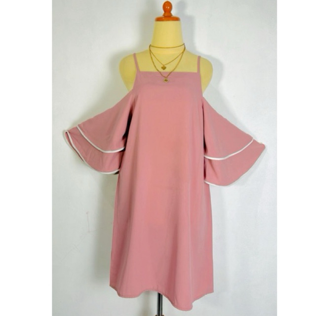 Dress wanita midi model off shoulder lengan vaksin umpak umpak motif polos basic brand ada woman fas