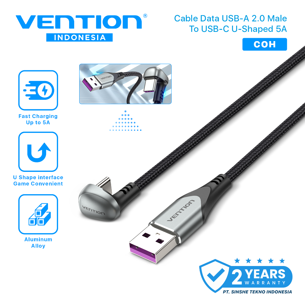 Vention COH Kabel Data USB Type C Model U Shape Gaming 5A Fast Charging Huawei Xiaomi Android