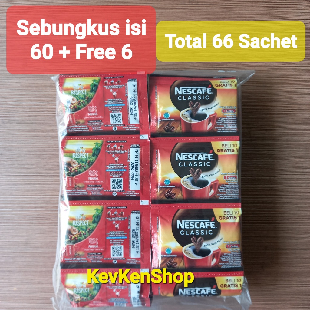 

Kopi NESCAFE Classic Hitam Black Coffee Harga per bungkus isi 60 Free 6 Total 66 Sachet