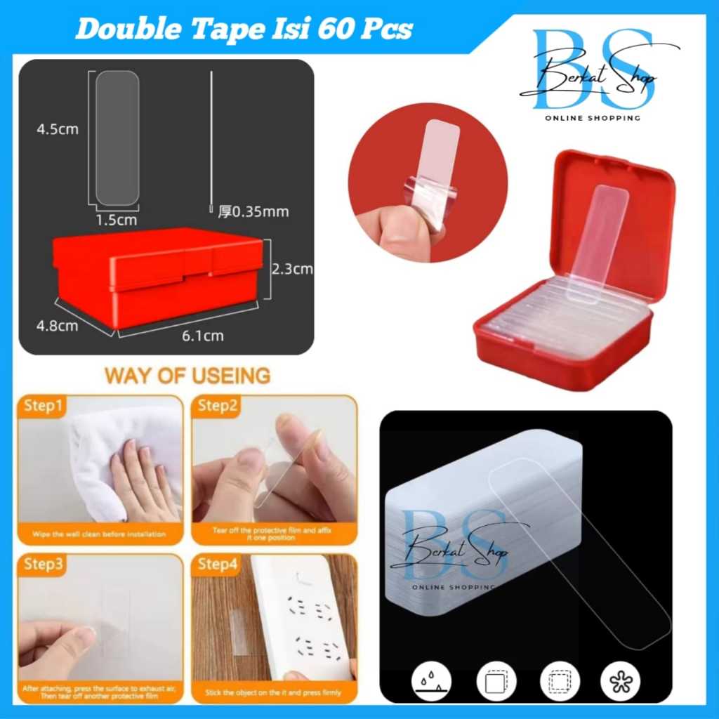 

Double Tape Isi 60Pcs Box Mini Perekat Transparan 2 Sisi Serbaguna / Lakban Mini Bening Serbaguna