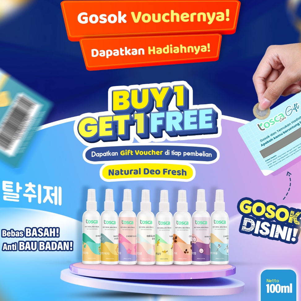 Grosir Khusus BUY 1 GET 1 TOSCA Natural Deodorant Spray 1ml Deodorant Tawas Cair Ampuh Mencegah Bau 