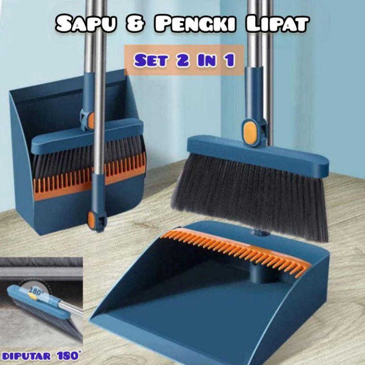 Penjualan Berkualitas  Sapu Dan Pengki Lipat Set 2 In 1 Sapu Pembersih Lantai Dan Pengki Lipat Set A