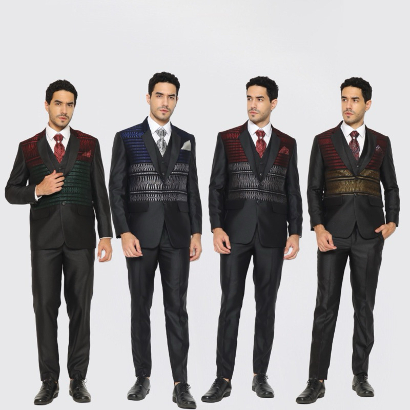 Jas Pria Pengantin Formal Setelan Ulos Semi Wool Glossy + Dasi & Cover - YUNG