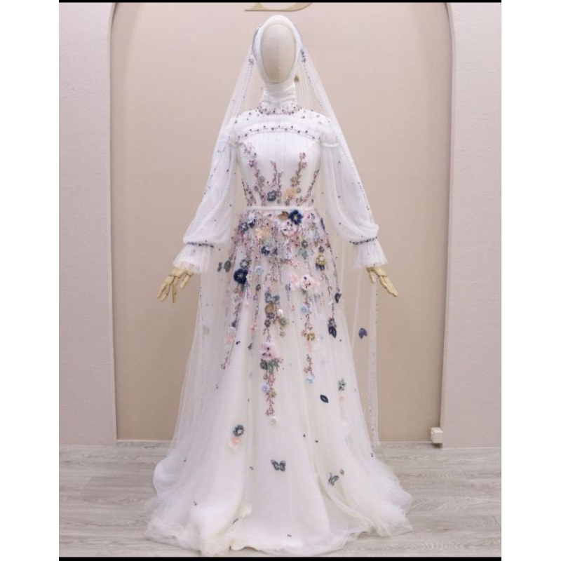 wedding dress syar'i/ wedding dress muslimah/ gaun syar'i mewah/ wedding dress/ Wedding dress simple