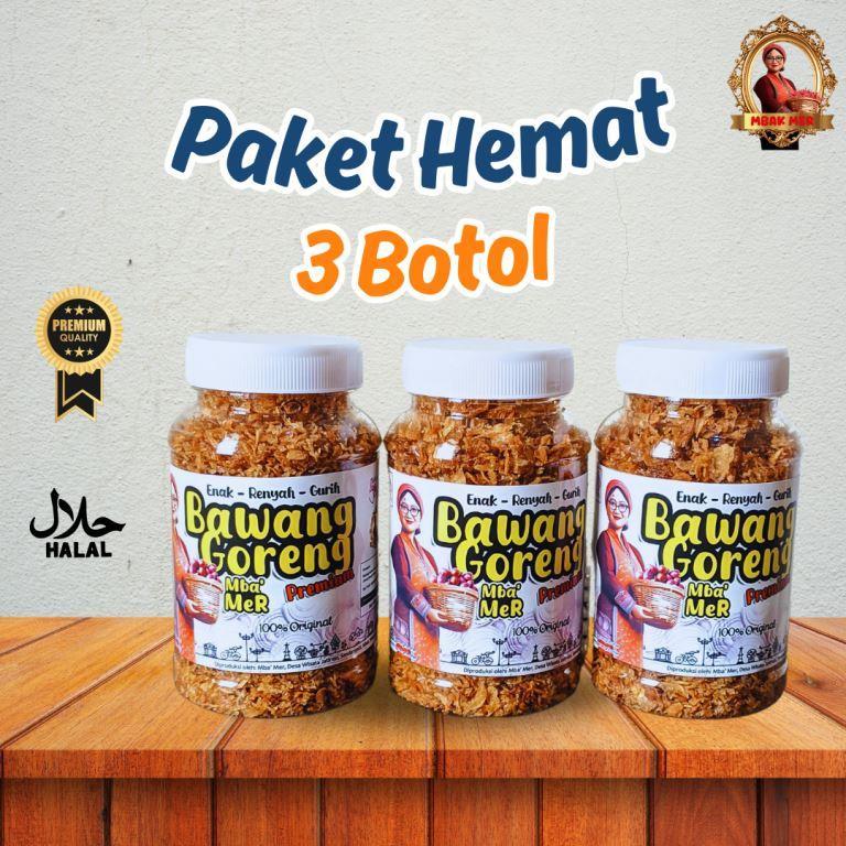 

[PAKET HEMAT 3 BOTOL ] BAWANG GORENG ORI PREMIUM Mba' Mer Tanpa Pengawet Kriuk, Gurih dan Renyah