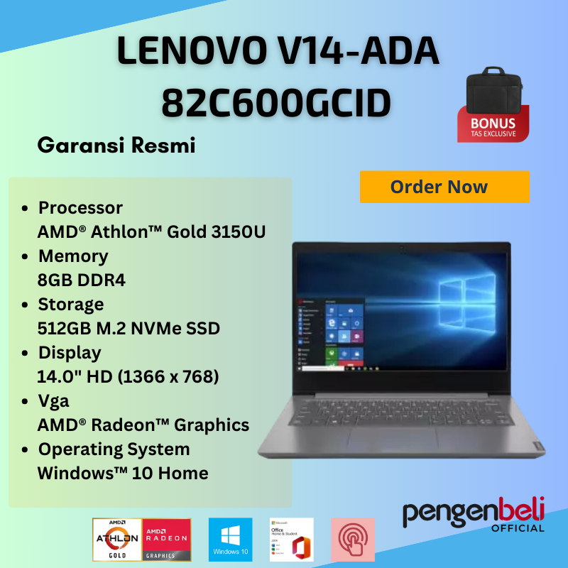 Lenovo V14-ADA 82C600GCID / Lcd 14 Inch HD / AMD Athlon Gold 3150U / Ram 8GB / SSD 512GB / Windows 1