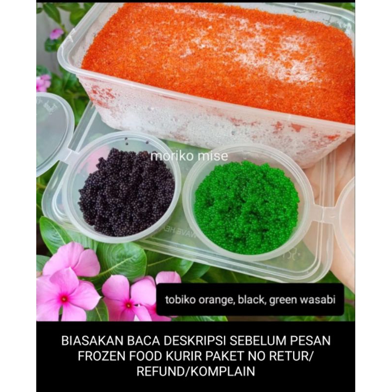 

[ 45 gr / 150 gr ] TOBIKO orange flying fish roe telur ikan sushi ikura / tobiko black squid ink tobiko tinta cumi hitam / tobiko wasabi green tobiko hijau SAKURA DENBU dashi katsuobushi narutomaki fish cake kue ikan bubuk ikan