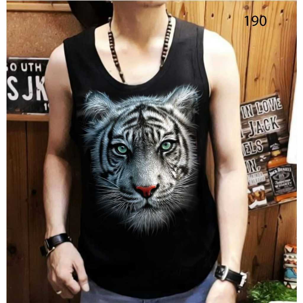 Singlet Pria Hitam Santai Motif Macan Mc 25