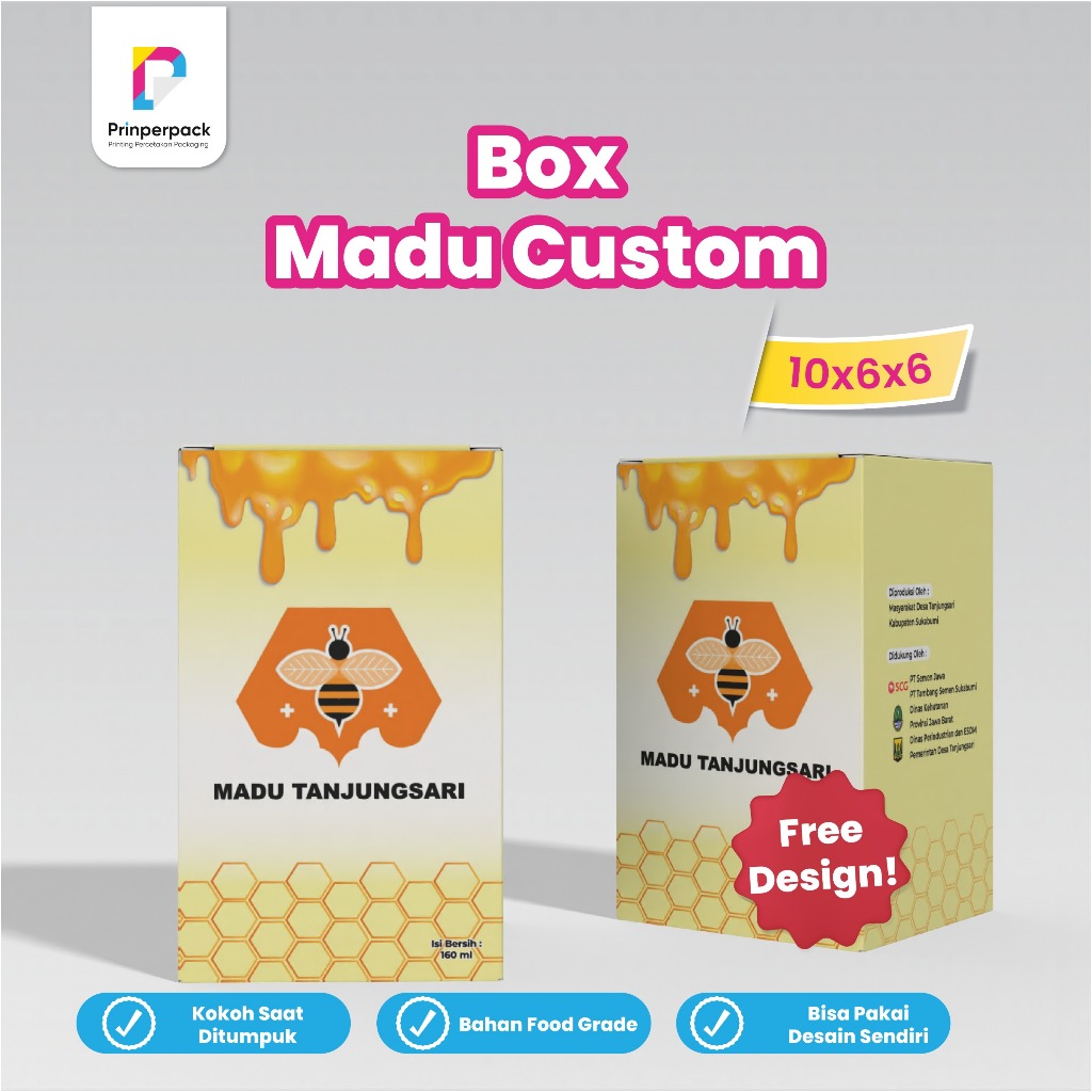 

kemasan custom ukuran 10x6x6 cm / dus madu cetak logo sendiri / kemasan pakai logo sendiri / kemasan custom cetak / branding kemasan / box madu cetak logo / dus madu pakai logo sendiri