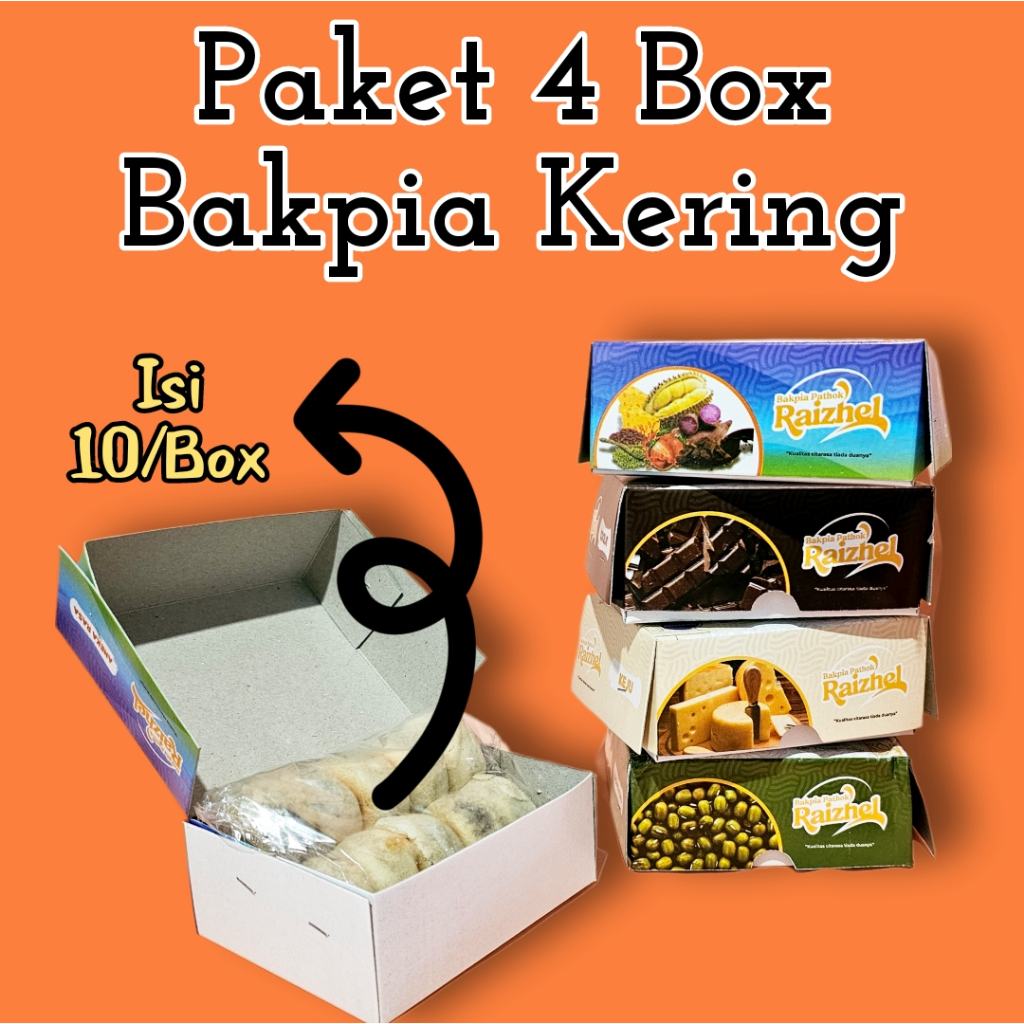 

Paket 4 Box Bakpaia Raizhel / Bakpia Pathok Kering ISI 10