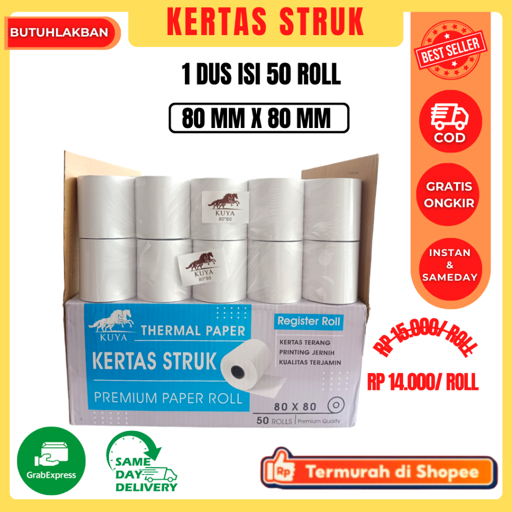 

KUYA KERTAS STRUK 80MMX80MM | SATUAN ROLL