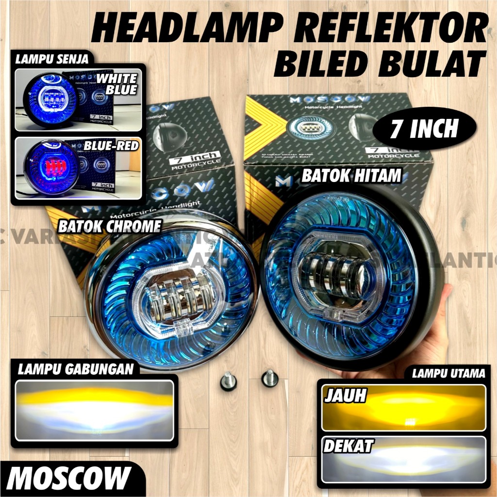 LAMPU DEPAN PROJIE BILED 7 INCH DEVIL EYE HEADLAMP BILLED JAUH DEKAT SENJA ANGEL EYES SET BATOK HITA
