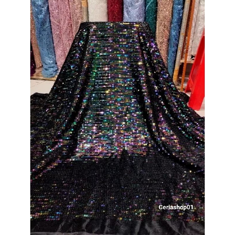BAHAN/KAIN TILLE SEQUIN GRADASI WARNA HITAM PREMIUM