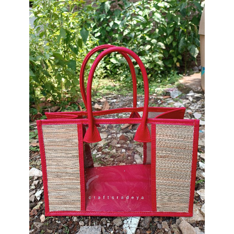 

iDk90 (301520) Kantong Hampers Mika Mix Anyaman Mendong Sisi / Parcel Giftbag Transparan Ramadhan