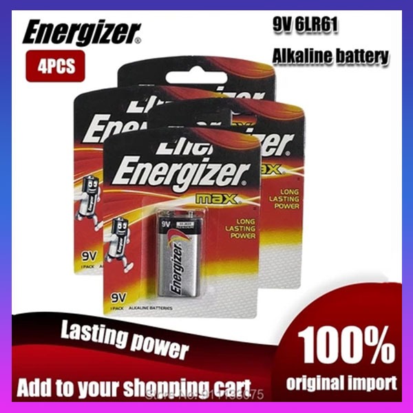 Asli Energizer 9V baterai alkaline 4-pack 6F22 MN1604 PPP3 6LR61 cocok kanggo mikropon multimeter la