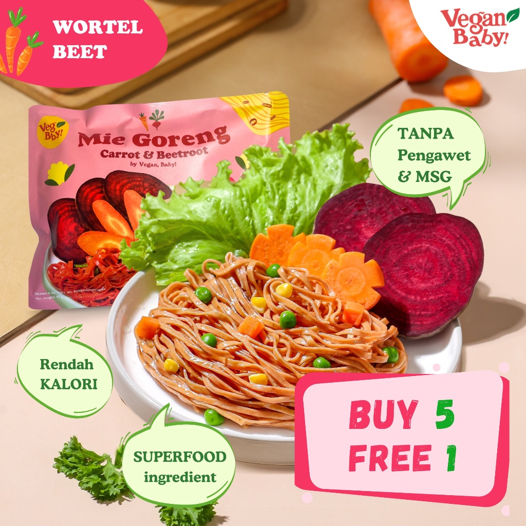 

[Beli 5 FREE 1] Vegan Baby Mie Goreng Wortel Bit Mie Sehat Rendah Kalori Vegetarian