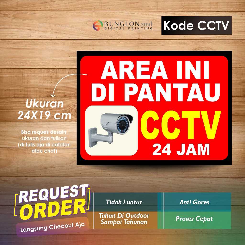 

STIKER AREA INI DIPANTAU CCTV 24 JAM + LAMINASI KODE CCTV MERAH