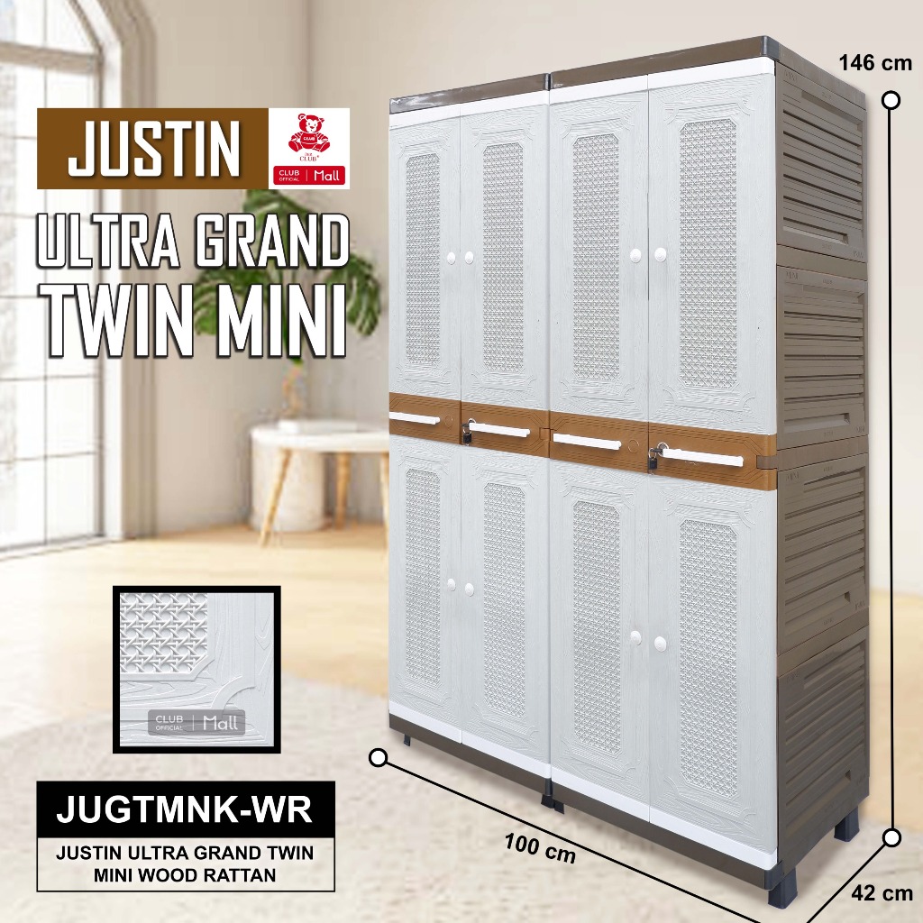 CLUB Plastik Justin Ultra Grand Twin Mini - Lemari Plastik Pakain Printing - Lemari Plastik 4 Pintu