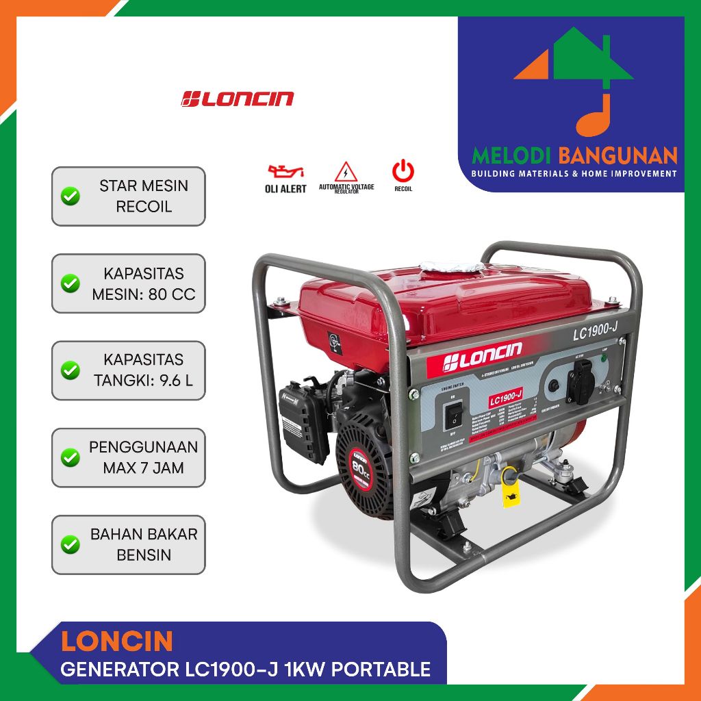 Loncin - Mesin Genset Generator Listrik Bensin Lc 1900 J Lc1900J 1000 W