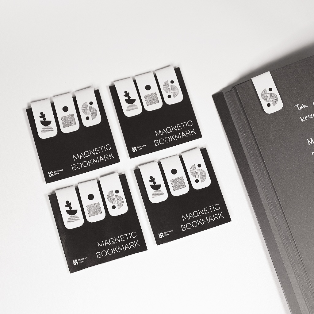 

SHOFTWAVY Seathelines Monochrome Magnetic Bookmark Set | Pembatas Buku Magnet Black-and-White Isi 3