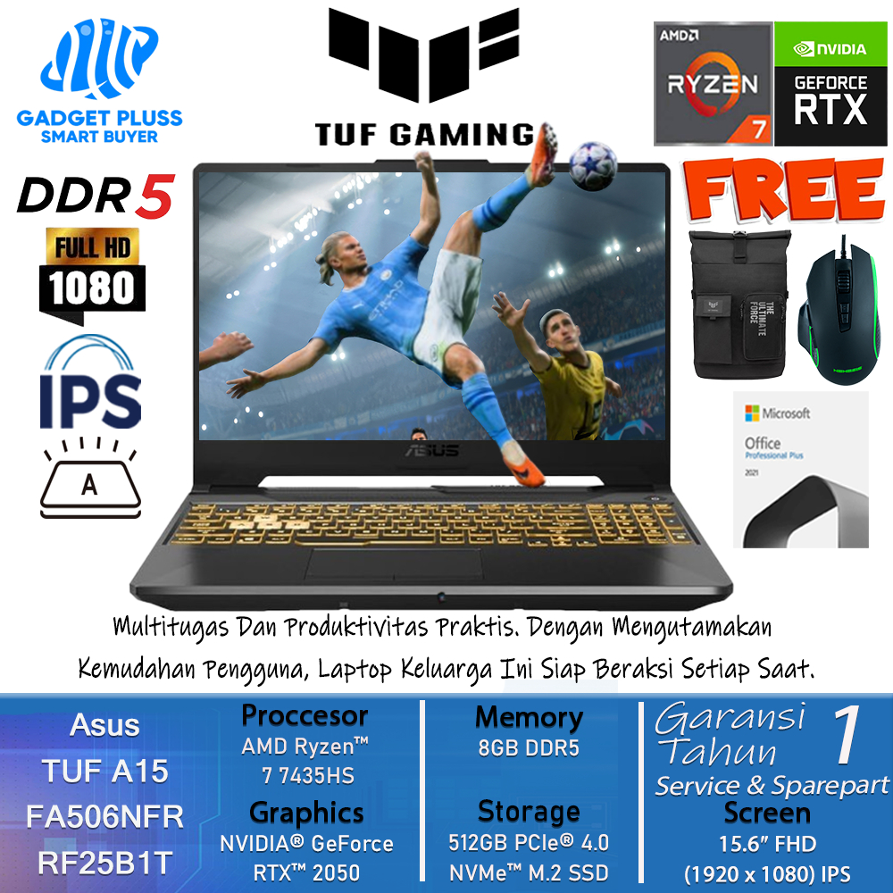 Laptop Gming Asus TUF A15 FA506NFR RF25B1T Amd Ryzen 7 7435HS Ram 8GB DDR5 512GB SSD 15.6 FHD IPS 14
