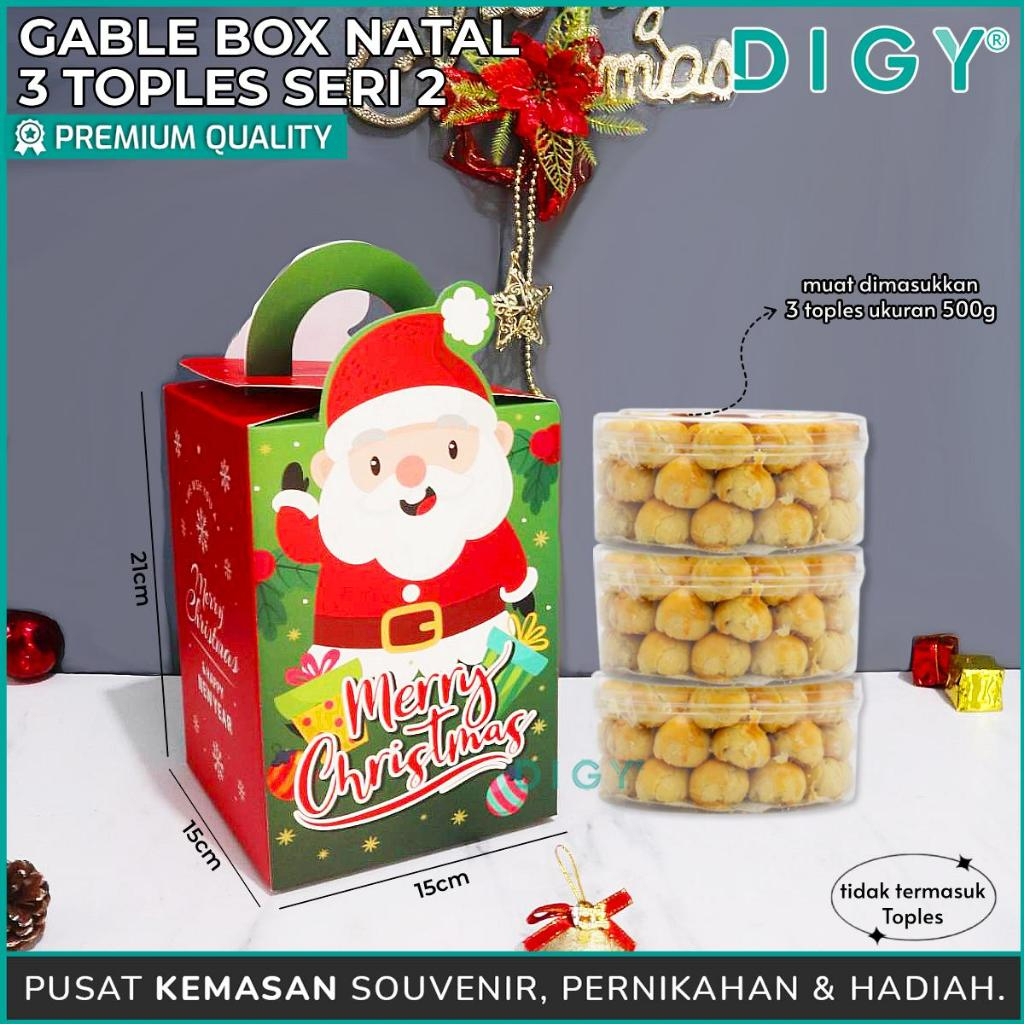 

Gable Box Natal muat 3 toples / Gable Box Imlek muat 3 toples/Kotak cookies Kado hampers / Kotak Jinjing kue natal dan Idul fitri