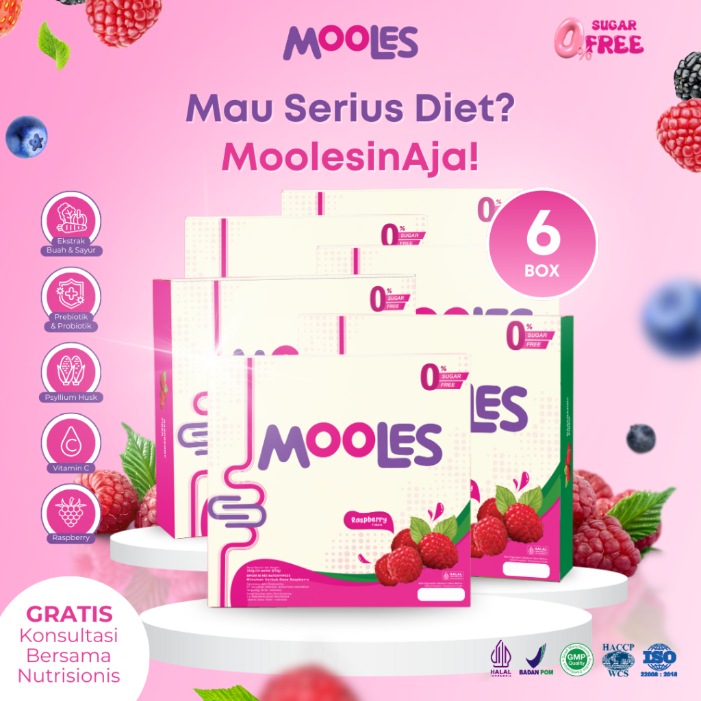 Mooles Fiber - Paket 6 Box 96 Sachet - Minuman Serat Membuang Minyak Jahat