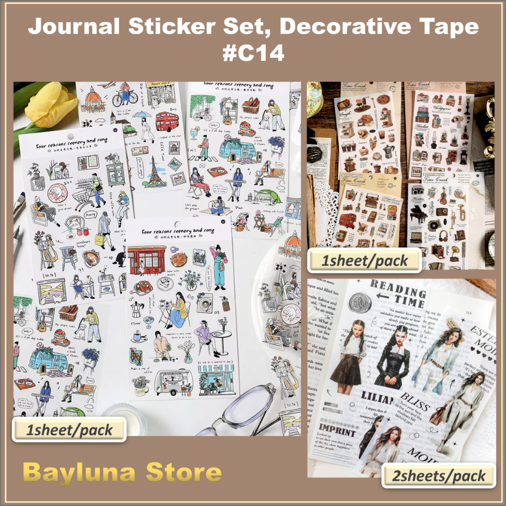 

BYL Journal Sticker Set DIY Journal Stickers Washi Sticker Paper Scrapbooking Material Scrapbook Kit #C14