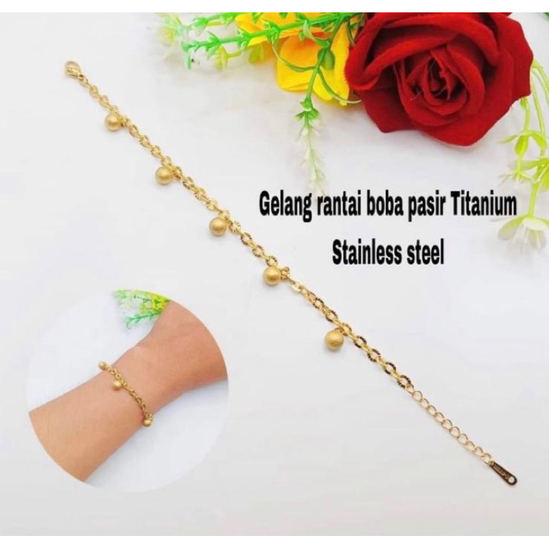 Gelang Rantai Boba pasir Titanium