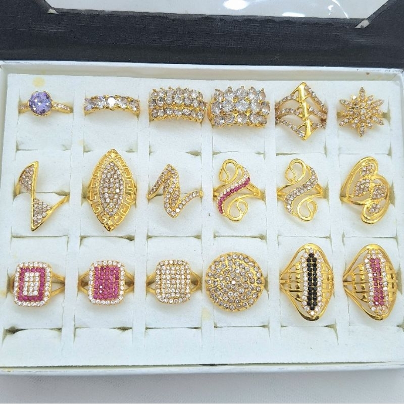 cincin suasa atau swasa lapisan emas 24k permata tembakan berlian mirip emas asli dan berlian asli w