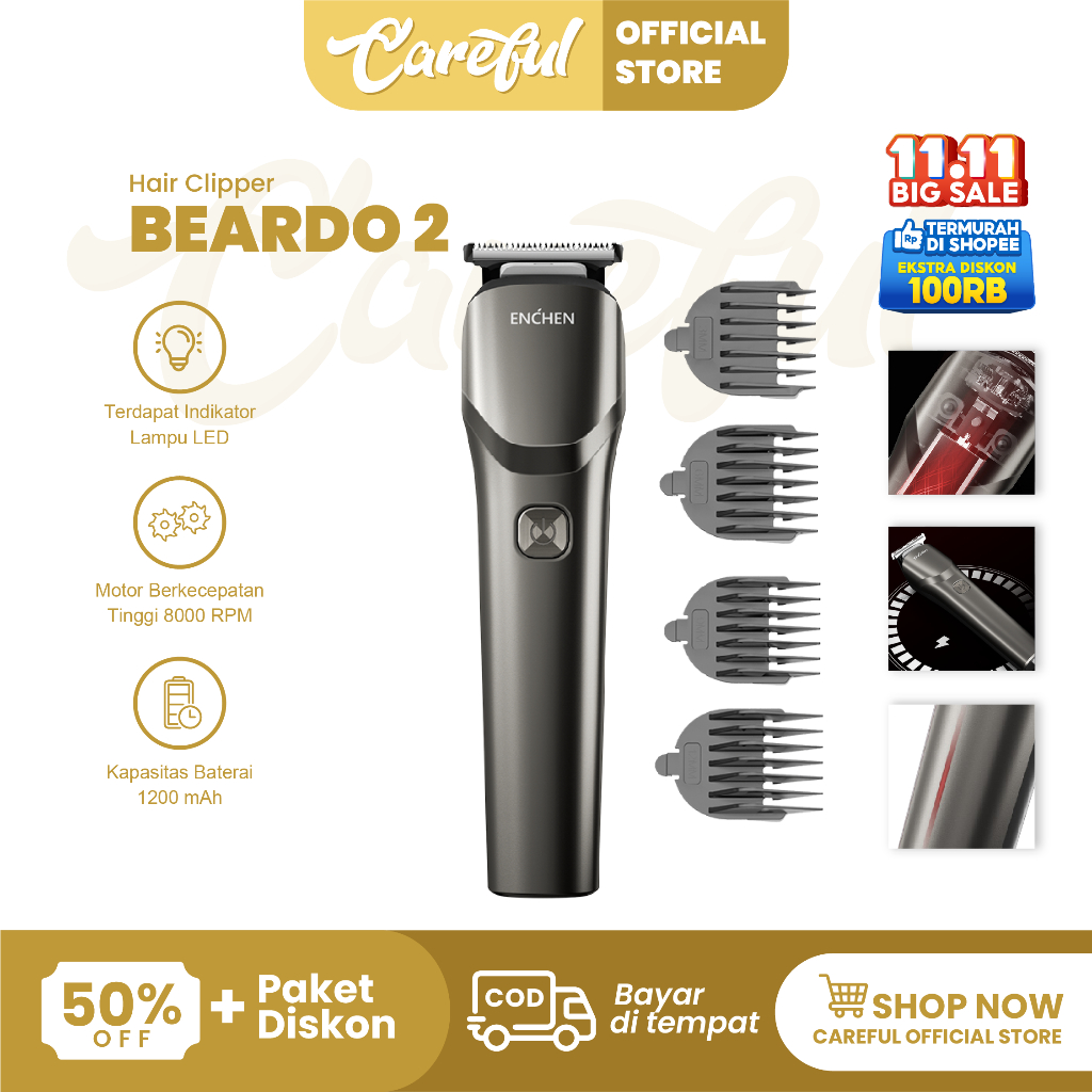 【COD】ENCHEN Beardo 2 Smart Cordless Hair Clipper Trimmer Type-C 5W 1200mAh Alat Cukur Elektrik Rambu