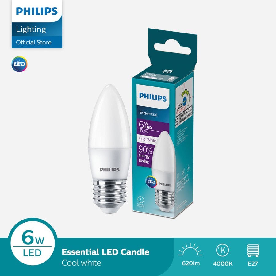 Philips Essential LED Candle 6W E27 4000K Putih Natural