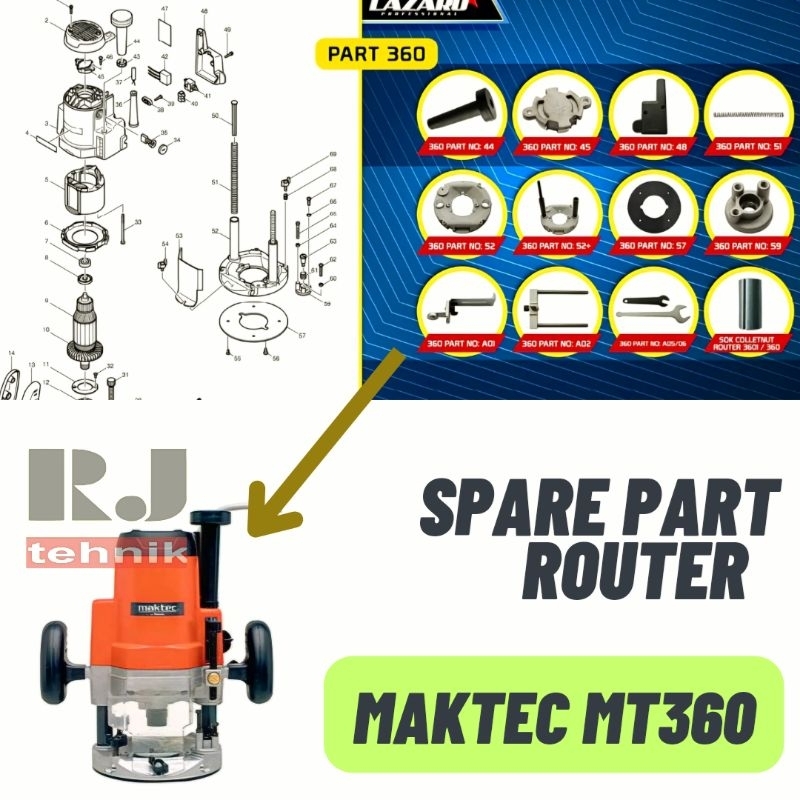 Maktec MT360 Spare Part Suku Cadang Mesin Profil Router Besar MT 360 Lengkap B