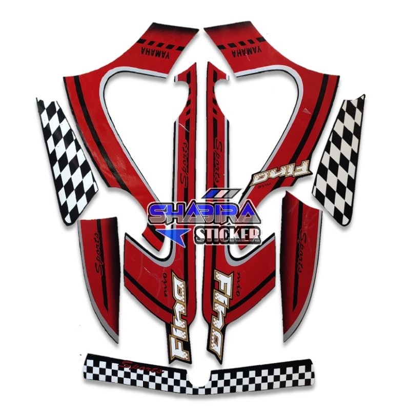 STIKER STRIPING LIS LES POLET BODY MOTOR YAMAHA FINO 2012 FULL HITAM MERAH FULLSET