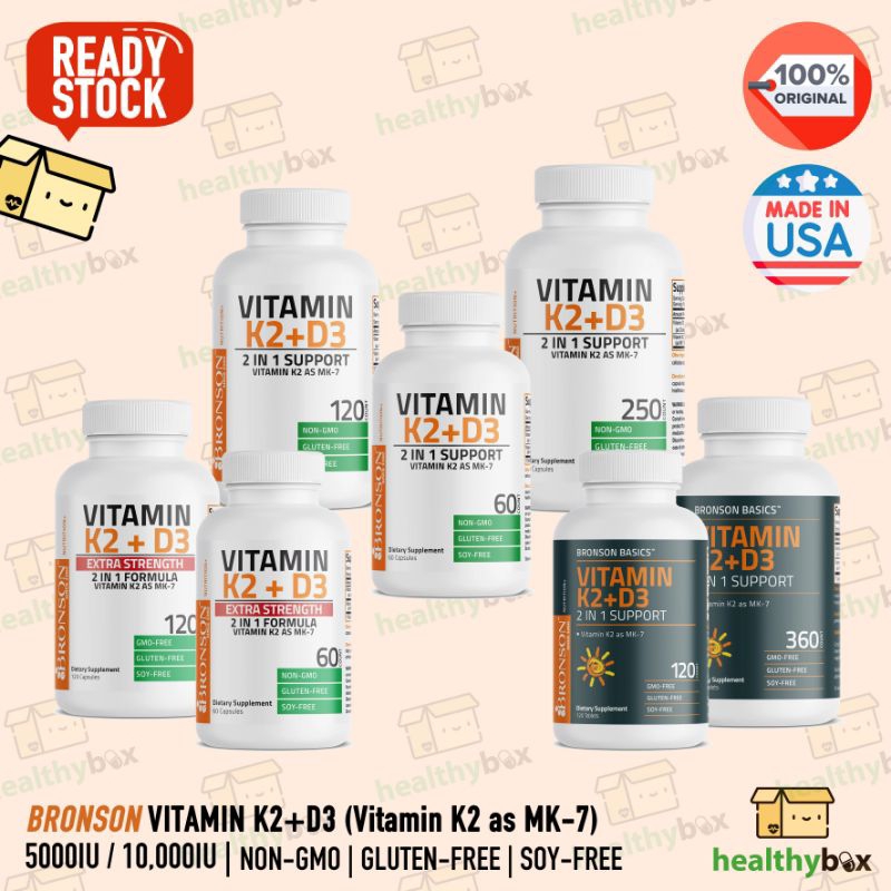 BRONSON Vitamin D3 K2 (Vitamin K2 as MK-7) 5000IU / 10000IU