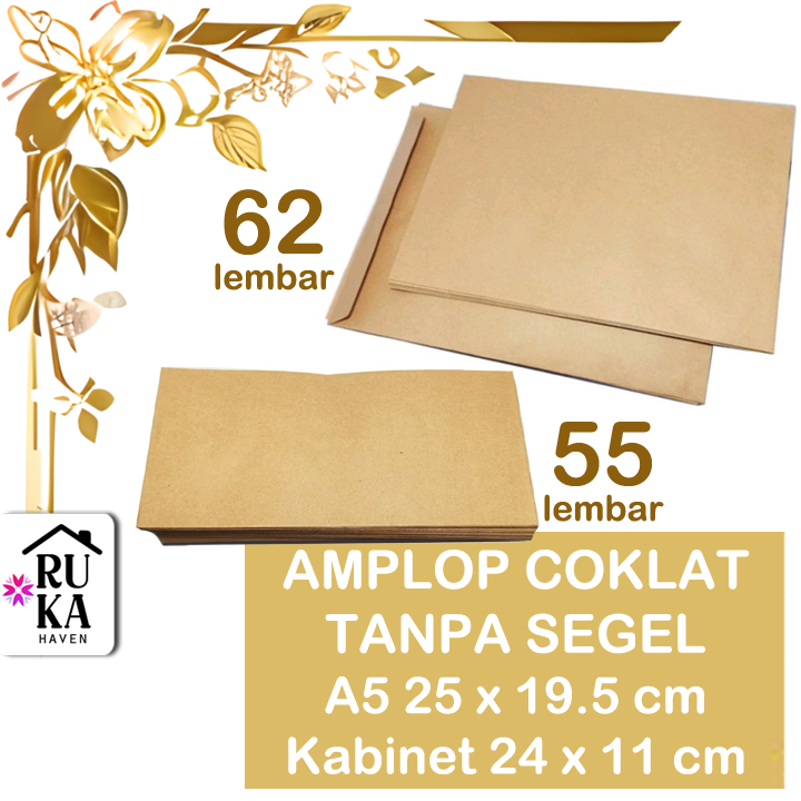 

❇️ Amplop Coklat Tanpa Segel / Seal 62 lembar A5 1/2 Folio 25 x 19.5 | 66 lembar Kabinet 24 x 11 cm | B5 34 x 23.5