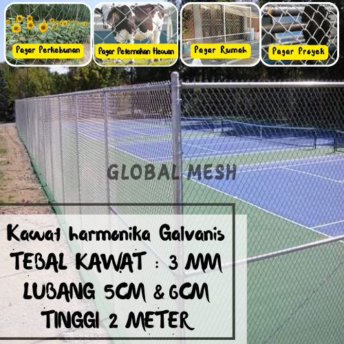 (T2) Kawat Pagar Harmonika Galvanis 3MM Tinggi 2METER Lubang 5CM & 6CM