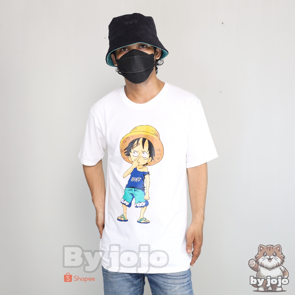 By jojo - Baju Kaos T-Shirt Pria Motif Anime One Piece Monkey D Luffy Kecil Bahan Cotton Combed Leng